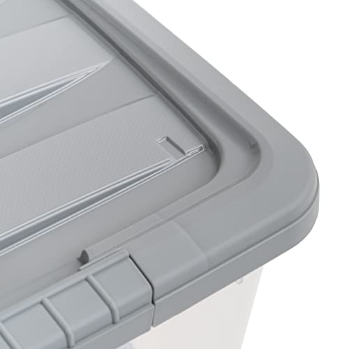 Amazon Basics Plastic Storage Containers with Secure Latching Lids, Stackable Organization Bins, Clear/Grey, 32 Quart, Set of 6 - size: 32 Qt. - 6 Pack