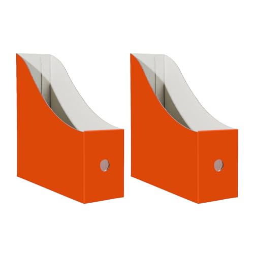 Limitliho Orange-red Cardboard Magazine Holder (2 Pack), Magazine File Holder for Desk, Sturdy Book Bins for Classroom, Vertical File Folder Organizer, 10.6'' H×10.2'' L ×3.5''W Inch Magazine Rack - color: Orange Red, size: 2 Pack