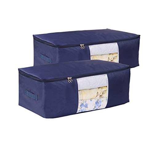 Comforter Storage Bags Pack of 2,Pillow Beddings/Blanket Clothes Organizer Storage Containers with Zippers,Breathable and Moistureproof(Navy blue 2pcs, XXL) - color: Navy blue 2pcs, size: XXL