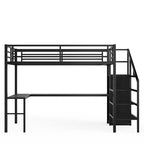 Bellemave Full XL Size Metal Loft Bed with L Shaped Desk and Wardrobe, Heavy Duty Loft Bed Frame with Storage Stairs, LED Loft Bed Frame with Charging Station & Safety Guardrails, Black - color: Black, size: Full XL