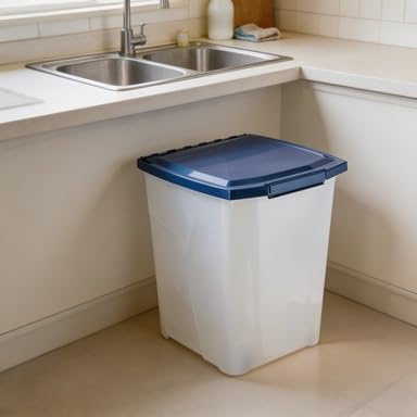 Clean 25 lb Airtight Dog and Cat Food Storage Bin with Locking Lid – Space-Saving Plastic Container for Pantry; Cupboard; and Pet Feeding Station