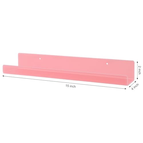 Dezzer 6 Pack Acrylic Shelves for Wall, 15" Acrylic Floating Shelves for Bathroom Bedroom, Invisible Bookshelf Wall Ledge Storage Shelf Books Perfume Toys Action Figure Display Shelves, Pink - style: 15 inch 6-pack Pink