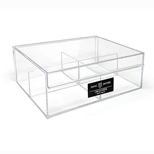 Isaac Jacobs 4-Compartment Clear Acrylic Organizer with Lid (6.7" L x 8.6" W x 3.4" H), Multi-Sectional Tray & Storage Solution for Makeup, School & Office Supplies & More, for Bathroom, Kitchen - size: 4 Medium