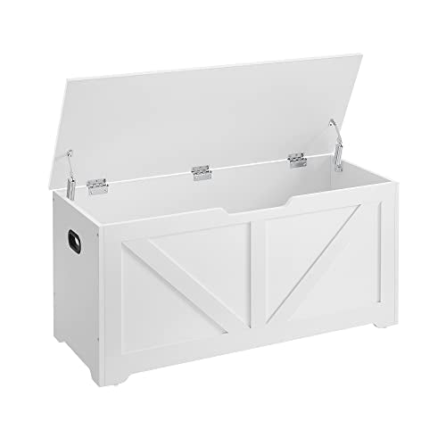 VASAGLE Storage Chest, Storage Trunk with 2 Safety Hinges, Storage Bench, Shoe Bench, Farmhouse Style, 15.7 x 39.4 x 18.1 Inches, for Entryway, Bedroom, Living Room, Cloud White ULSB060T14 - color: Cloud White, size: 39.4"W x 18.1"H, style: Farmhouse