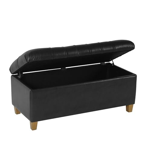 Homepop Home Decor | Button Tufted Storage Bench | Ottoman Bench with Storage for Living Room & Bedroom, Black Faux Leather - color: Black Faux Leather
