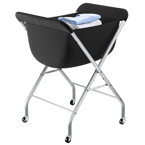 ELYKEN Laundry Cart with Wheels, 33”H Easy Rolling Laundry Hamper with Removable Liner Bag, Sturdy Metal Frame Clothes Basket with 4 Casters and 2 Brakes - color: Black, size: 25.6"L x 22"W x 33"H