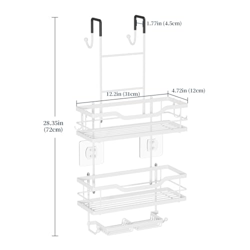 Consumest Over The Door Shower Caddy - 3 Tier Shower Organizer Hanging with Soap Holders, Large Capacity Shower Shelves with 6 Hooks, Bathroom Rack and Storage, White - color: White, size: 3 Tier