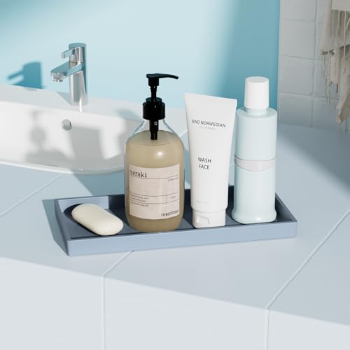Vanity and Bathroom Tray, 9.8" ABS Countertop Organizer,Waterproof Vanity Tray for Toilet Tank,Perfume,Soap,Keys,Bathroom Accessories,Kitchen and Bath Trays,Non Slip Small Trays,Gray - color: Gray, size: 9.8" x 4.7" x 0.7"