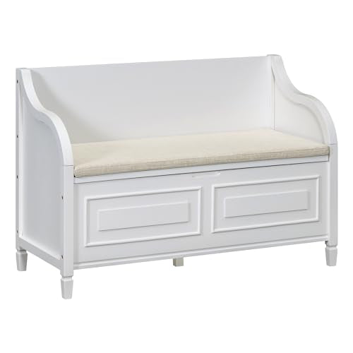 Knocbel Rustic Entry Storage Bench with Hidden Compartments and Removable Cushion, Wooden Entryway Hallway Foyer Shoe Bench Bedroom End of Bed Bench (White and Beige) - color: White and Beige