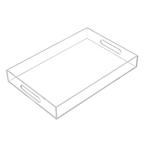 Clear Sturdy Acrylic Serving Tray with Handles-10x15Inch-Serving Coffee,Appetizer,Breakfast,Butler-Kitchen Countertop Tray-Makeup Drawer Organizer-Vanity Table Tray-Ottoman Tray-Decorative Tray - color: Clear, size: 15" x 10" x 2"