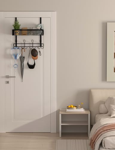 Over The Door Hooks Organizer Storage - Over The Door Hanger for Coat Rack, Storage with 12 Hook & 2 Mesh Baskets, for Bathroom,Bedroom,Kitchen,Office (Single Layer with 12 Hooks) - size: 2-Tier with 12 hooks