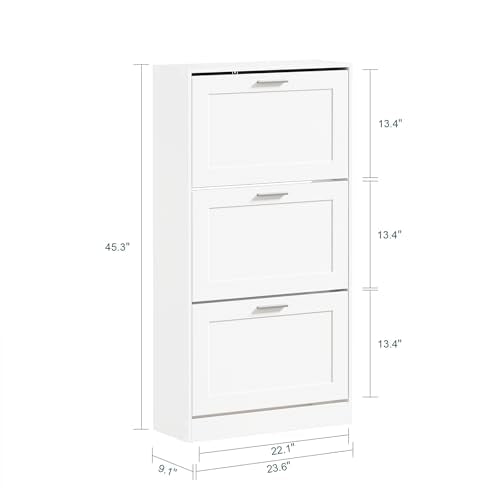 Haotian Shoe Cabinet Storage for Entryway, Narrow Shoe Cabinet with Three Flip Drawers to Save Space, Shoe Rack Cabinet for Front Door Entrance Hallway (White) - color: White, size: 3-Drawers