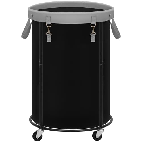 STORAGE MANIAC Rolling Laundry Hamper with Wheels 110L Laundry Basket, Round Laundry Cart with Metal Frame and Removable Bag, Clothes Hamper for Bedroom, Bathroom, Dorm Room, Laundry Room, Black - color: Black