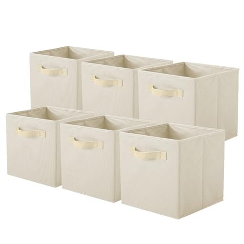 PowerKing Collapsible Storage Cubes with Handles, Fabric Foldable Bins for Closet Shelves, Durable Organization Storage Bins, 10.5'' x 11'' x 10.5'', 6 Pack, Cream - color: Cream, size: 6Pack