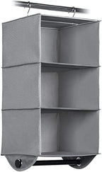 HOLDN’ STORAGE Hanging Closet Organizer with Garment Rod – Heavy Duty 3-Shelf Hanging Shelves for Clothes, Sweaters & Shoes, Reinforced 600D Fabric Storage Unit with Built-in Clothing Rod, Grey - size: 3 Shelves