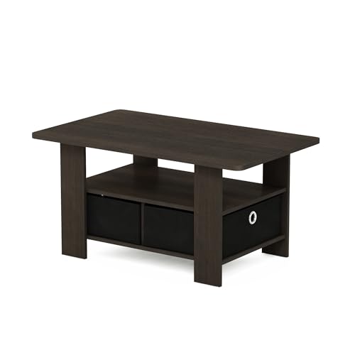 Furinno ANDREY Coffee Table, Small Modern Coffee Table with Storage and Bin Drawer, Side Table for Living Room, Bedroom, Home Office, Dark Brown - color: Dark Brown/Black, style: 2 Bin