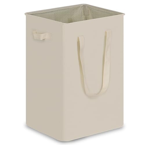efluky Slim Laundry Basket, Narrow Laundry Hamper with Handles, Collapsible Dirty Clothes Hamper, Tall Laundry Bin for Laundry Room, Dorm and Bedroom, 90L Beige - color: Beige, size: 90L without Lid