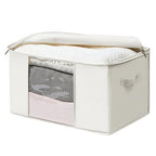 TYEERS Large Storage Bags with Zipper and Clear Window, Cotton Blended Fabric Storage Containers for Seasonal Clothes and Bedding, 23.6x15.7x13.8 Inches, 2-Pack, Beige