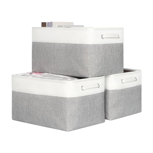 Kntiwiwo Foldable Storage Bin Collapsible Fabric Storage Basket Cube with Durable Handles Closet Organizer Bins for Organizing Shelves Drawers, Set of 3, 17" x 11.8" x 9.8", Grey - color: Grey, size: 17" x 11.8" x 9.8"