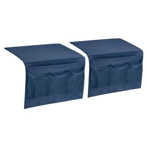 PATIKIL 2pcs Bedside Caddy, Bed Caddy Bedside Organizer Bed Hanging Caddy 4 Pockets Bed Pockets Bedside Storage Hanging Storage Bag for Remote Control Bedroom Phones Glasses, Blue - color: Blue