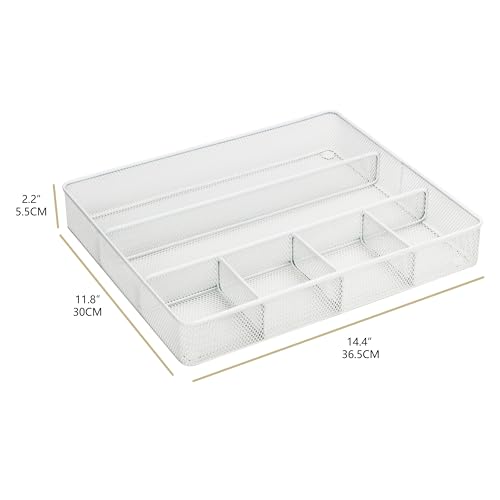 Annova Desk Top Organizer Tray for Office Organization - Metal Mesh - Storage Tray with Dividers for Pens, Desktop Accessories, Bathroom, Kitchen, Makeup and Office Supplies (Large, White) - color: White, size: Large