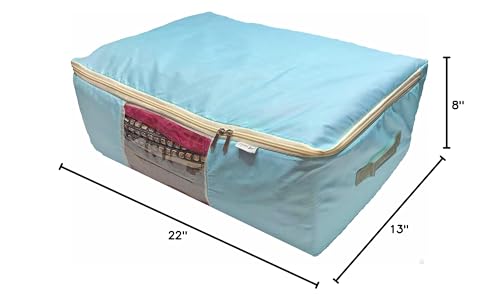 Madam Sew Quilt Blanket Storage Bag|Blanket Organizer|Comforter Storage for Clothes, Quilts, Bedding|Linen Bag Storage with Visible Front Panel, Strong Handles & 2-Way Zipper - Turquoise 22x15x8" - color: Turquoise