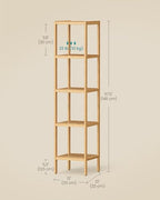 SONGMICS Bamboo Storage Shelf, 5-Tier Shelving Unit, Multifunctional, in the Entryway, Bathroom, Living Room, Balcony, Kitchen, 13 x 13 x 57.5 Inches, Light Bamboo UBCB55Y - color: Light Bamboo, size: 5 Tiers (13"D x 13"W x 57.5"H)