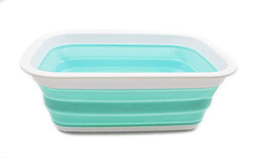 SAMMART 9.2L (2.37Gallon) Collapsible Tub - Portable Outdoor Picnic Basket/Crater - Foldable Shopping Bag - Space Saving Storage Container (M, White/Lake Green) - color: White/Lake Green