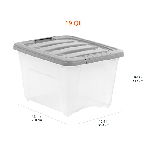 Amazon Basics Plastic Storage Containers with Secure Latching Lids, Stackable Organization Bins, Clear/Grey, 19 Quart, Set of 6 - size: 19 Qt. - 6 Pack