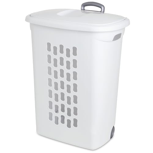 Sterilite 3 pack Ultra Wheeled Hamper, Laundry Basket w/Flip-Top Lid & Retractable Handle - Plastic Rolling Clothes Storage Cart with Ventilated Holes for Home, Apartment or Dorm - size: One Size
