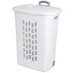 Sterilite 3 pack Ultra Wheeled Hamper, Laundry Basket w/Flip-Top Lid & Retractable Handle - Plastic Rolling Clothes Storage Cart with Ventilated Holes for Home, Apartment or Dorm - size: One Size
