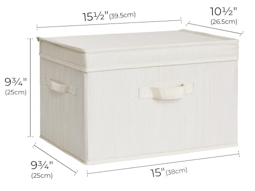 StorageWorks Fabric Storage Bins with Lid, Decorative Storage Boxes for Shelves, Stackable Closet Organizer Basket with Handles, Large, Mixing of Beige, White & Ivory, 2-Pack - color: Beige, White & Ivory, size: Large