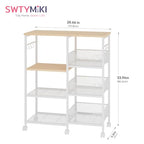 SWTYMIKI Kitchen Island Cart on Wheels - 4 Tier Rolling Kitchen Table Cart with Storage Shelves, 6 Removable Hooks& Locking Casters, Coffee Bar Cabinet for Dining Room Pantry Office, White - size: 28x11.81in, style: White