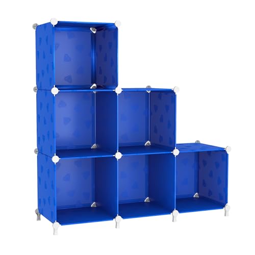 UNKU Cube Storage Organizer, 6 Cube Closet Organizer Storage Shelves, DIY Stackable Bookcase, Clothes Organizer Shelf for Closet, Bedroom, Living Room, Cabinet, Home, Office, Blue - color: Blue, size: 6cube