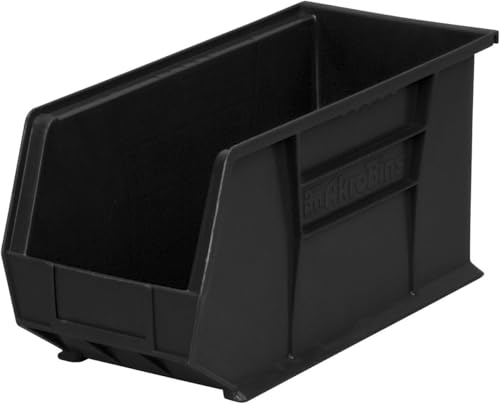Akro-Mils 30265 AkroBins Plastic Storage Bins, Space-Saving Stackable Bins for Garage, Pantry, Craft Organization, 18-" x 8.25-" x 9-", Black, 6-Pack - color: Black