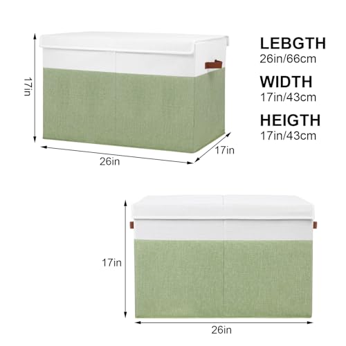 Gowee Large Toy Storage Box with Lid, Sturdy Toys Storage Chest Bin Organizer Basket with Dividers for Kids, Boys, Girls, Nursery, Closet, Bedroom, Playroom 26"x17" x17" (Green and White) - color: Green and White, size: 26"x17" x17"