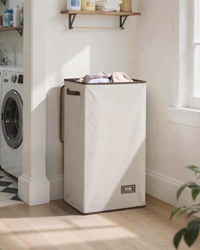 SOLEDI Clothes Hamper with Lid - 100L XL - Large Laundry Basket with Removable Bag, Collapsible Laundry Baskets, Convenient Storage - Hampers for Laundry for Bedroom, Bathroom, Closet, Dorm, Off-White - color: Off-White, size: 100L