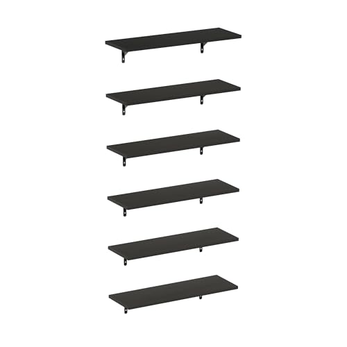 Furinno Rossi Floating Shelves for Wall Set of 6, 23-Inch Wall Shelf, Floating Shelf, Wall Mounted Shelves, for Bathroom, Bedroom, Living Room, Espresso - color: Espresso, size: 24-Inch, Set of 6