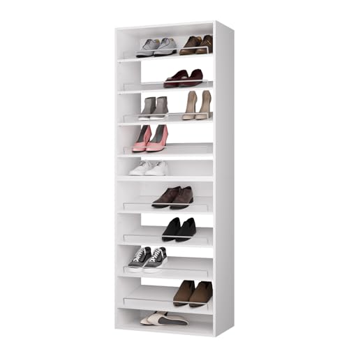 ROOMTEC Modular Closet System, 25.5" Shoe Shelf Closet Tower Wall-Mounted Closet Organizer, Wooden Tower for Walk-In Closets, Wardrobe Storage Kit, White - size: 25.5" Wide, style: Model 9