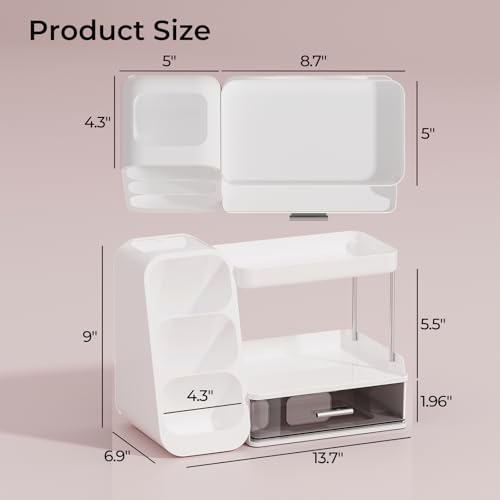 Makeup Organizer for Vanity with Brush Holder, 2 Tiers Countertop Skincare, Cologne Organizer and Perfume Stand for Men Bathroom Vanity, Large Capacity Makeup Storage, Black - color: White+Clear, size: Large