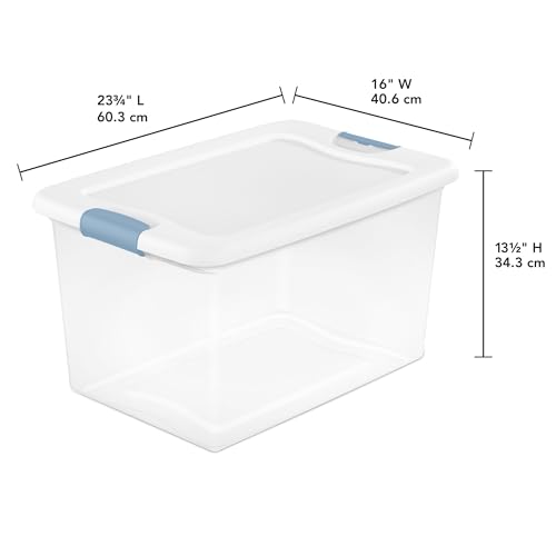 Sterilite 8-Pack 64 Quart Latching Box, Clear Plastic Storage Organizer Bins with White Lids - Large Stackable Containers for Home Bedroom, Dorm Room, and Closet Organization - size: 64 Quart, style: 8 Pack