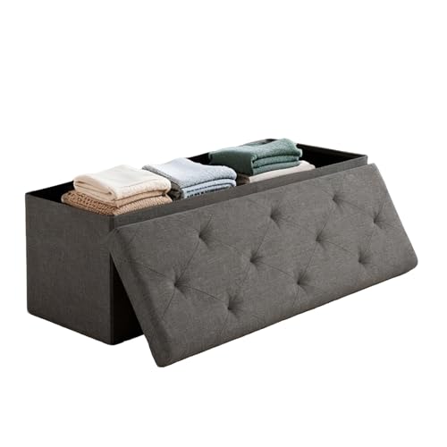 30 inch Storage Ottoman Bench, 30 inch Folding Storage Bench Ottoman, for Bedroom, Living Room, and Utility Room, Grey (30'' W) - size: 15"D x 30"W x 15"H