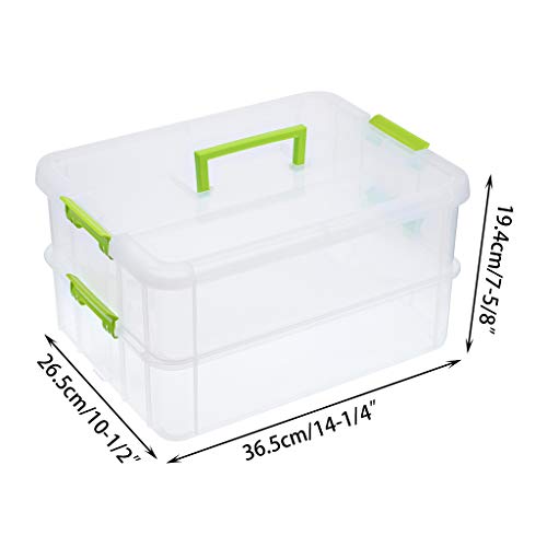 BTSKY 2 Layer Stack & Carry Box, Plastic Multipurpose Portable Storage Container Box Handled Organizer Storage Box for Organizing Stationery, Sewing, Art Craft, Jewelry and Beauty Supplies Green - color: Green