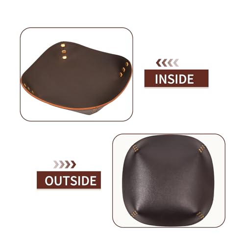 Genuine Leather Valet Tray-Handmade Brown Leather Catchall Organizer for Desk, Nightstand Bedside Desk & Entryway Table Storage Tray for Keys, Phone, Wallet, Coins, Jewelry for Women & Men
