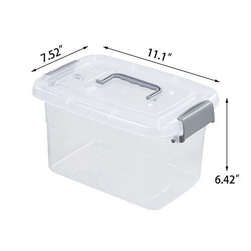 6-Pack Home Storage Bins, Plastic Container, Latching Box with Handle (Grey handle) - color: Grey handle