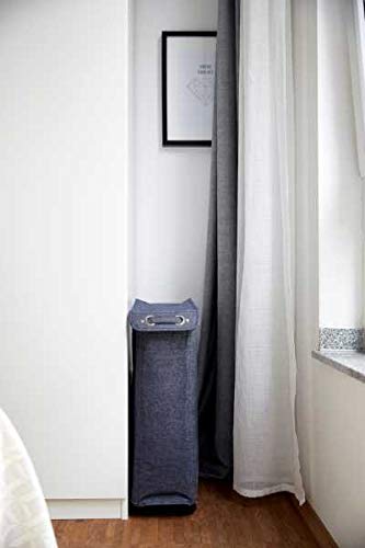WENKO Slim Laundry Basket with Wheels, Thin Laundry Hamper, Rolling Laundry Bin with Lid, Space Saving Narrow Laundry Hamper for dirty Clothes Storage, 23.6 x 15.8 x 7.3 in, Blue - color: Blue Denim