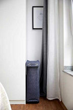 WENKO Slim Laundry Basket with Wheels, Thin Laundry Hamper, Rolling Laundry Bin with Lid, Space Saving Narrow Laundry Hamper for dirty Clothes Storage, 23.6 x 15.8 x 7.3 in, Blue - color: Blue Denim