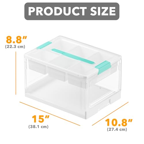 SpaceAid Craft Organizers and Storage - 24 QT Plastic Box Art Supply Storage Organizer Bin with Lid, Removable Trays and Dividers, Clear Container for Art and Craft Supplies,1 Pack