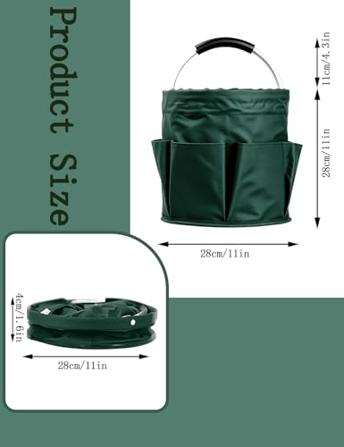 Cleaning Caddy with Handle, Cleaning Products Organiser, Foldable Storage Basket, Large Supply Organiser 17L with 6 Pockets, Portable Cleaning Caddy for Home & Garden (Green) - color: Green