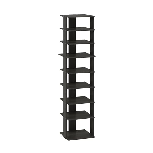 Furinno Compact Vertical Shoe Rack, 9-Tier Narrow Shoe Organizer, Free Standing Shoe Storage, Shoe Shelf for Boots, Sneakers, 12 x 12.6 x 51, for Closet, Entryway, Office, Garage, Espresso - color: Espresso, size: 9-tier, 51.2 Inch